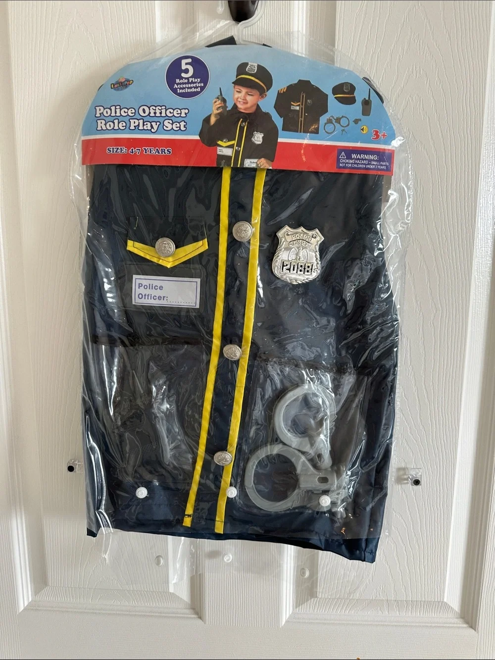 Kids Police Officer Role Play Costume - Black with Yellow Trim